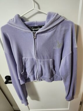 Playboy Lavender Velour Zip Crop Hoodie